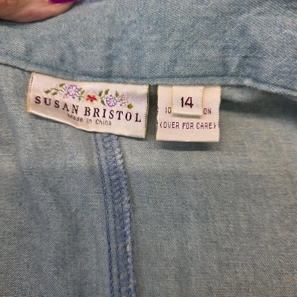 Vintage Susan Bristol Denim Maxi Skirt 14 Blue Deadstock Western 90s Grunge